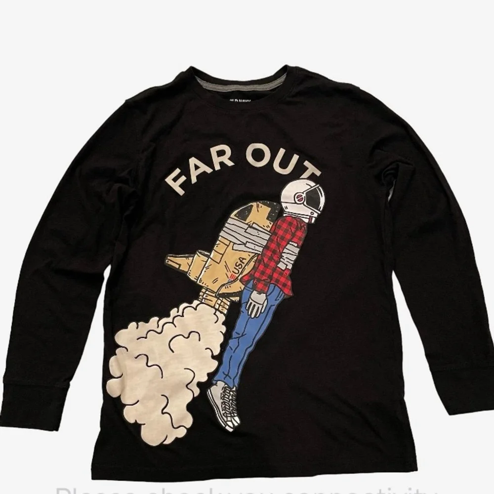 Old Navy Far Out Graphic Black Long Sleeve T-Shirt XL (14-16)